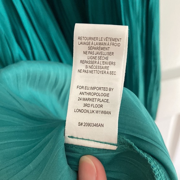 Current Air from Anthropologie Green/Teal Blue Silky Dress - Picture 14 of 14